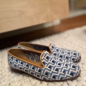 Stubbs & Wootton Geometric Blue and White Flats